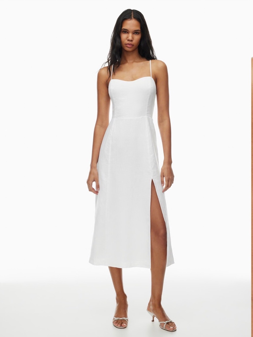Aritzia Wilfred White Barrafina Linen Dress Slip Dress with High Side Slit
